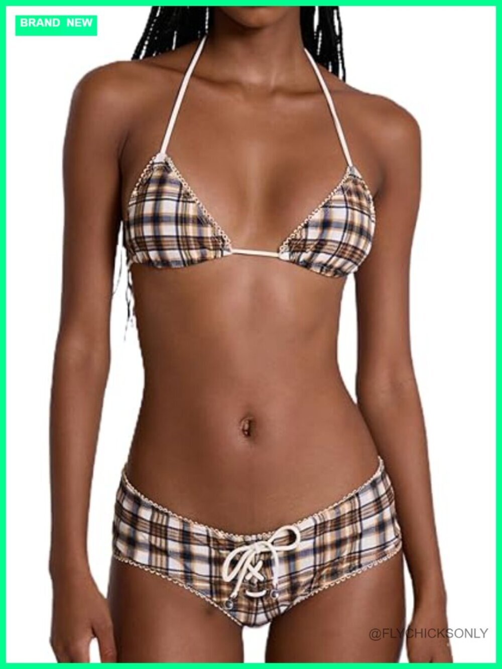 Gingham Halter Triangle Bikini Set with Bow Detail and Boyshort Bottoms